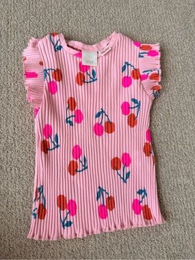 Zara Pink Ribbed Tank with Bright Cherry Print